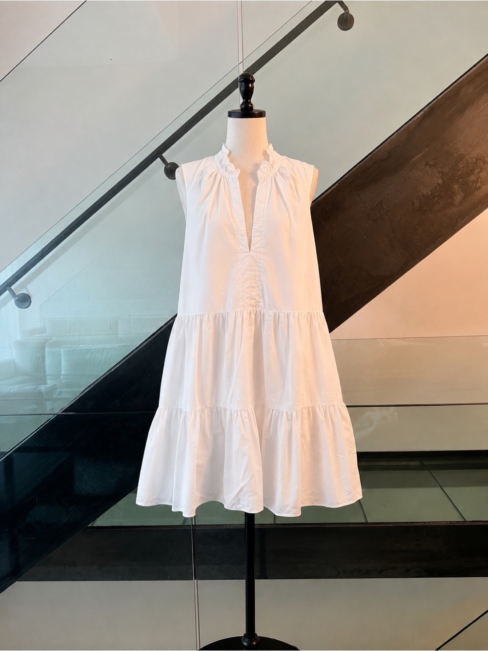 Amanda Uprichard White Sleeveless Tiered Mini Dress